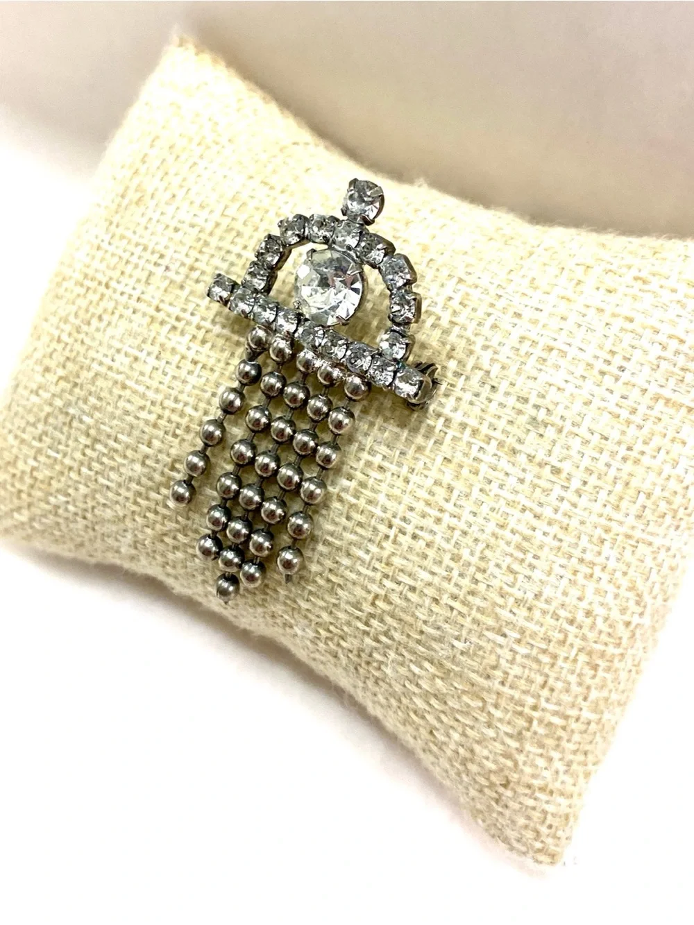 Vintage Silver Crystal Cascade Fringe Brooch